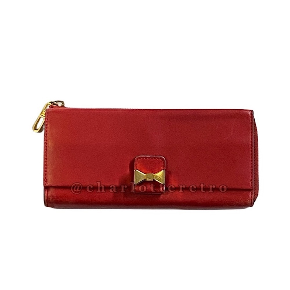 Chloe • Red Leather Wallet w 3D Gold Bow